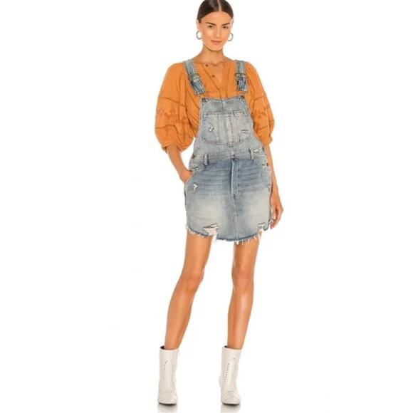 Free People Baxter Jumper Distressed Denim Mini Dress Size Medium - Picture 8 of 8